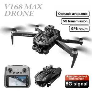 V168 MAX GPS Drone with Dual Camera, Brushless RC Quadcopter with Screen Remote, 5G FPV Transmission, Obstacle Avoidance, Foldable Drone for Adults & Beginners outdoorfun