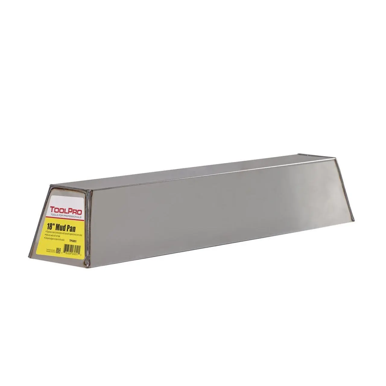 TOOLPRO 18 in. Stainless Steel Mud Pan Hand Tool - Sheared Edges, Smooth Finish, Easy-Cleaning, Durable Kitchen Cutting Hardware Accessory, Durability