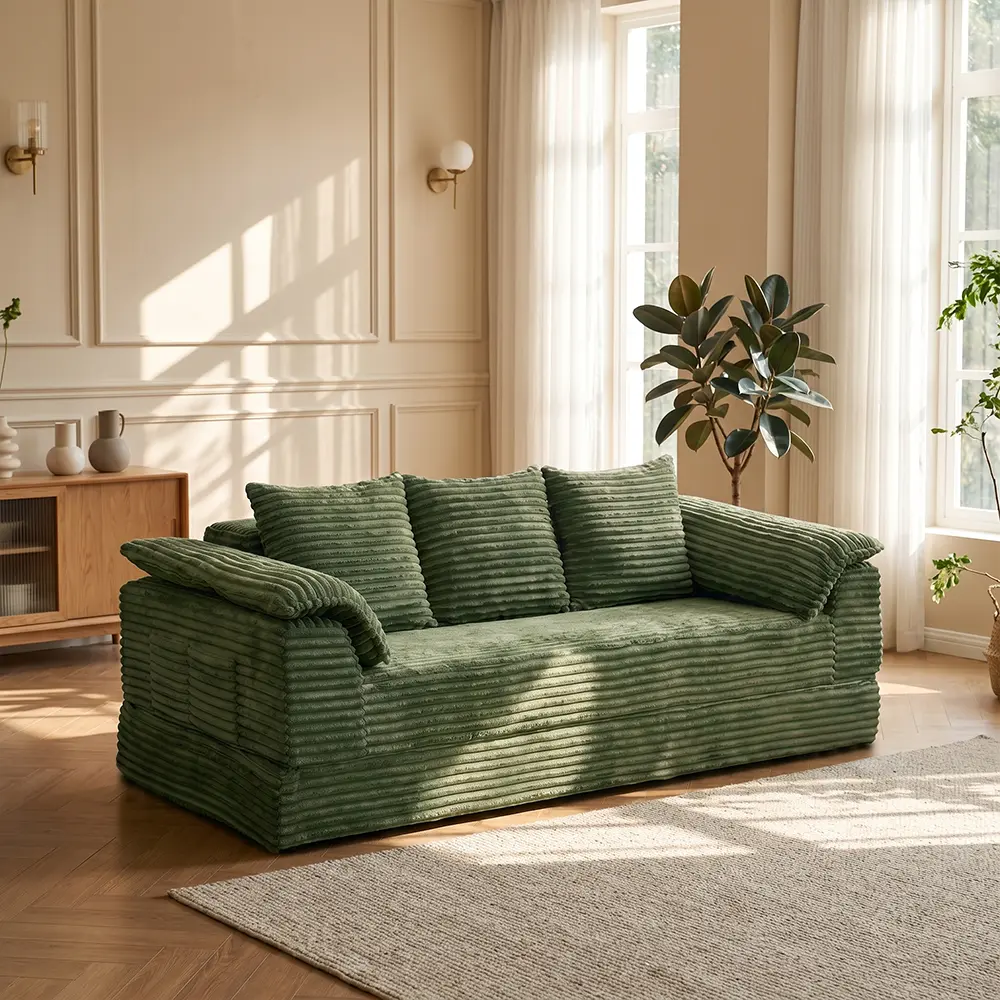 78" Vintage Denim Suede Convertible Cloud Sofa Bed, Foldable Compressed Mattress with Modular Fixed Frame, Adjustable Armrests, Modern Cloud & Heart Shaped Chair, Multifunctional Fabric Sofa Bed, Ideal Furniture for Apartments and Living Rooms
