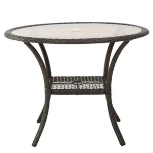 37.5x37.5x29 In Weather-Resistant Wicker Outdoor Rattan Dining Table, Tempered Glass Top, Lightweight Portable Patio Table for Garden, Balcony Furniture