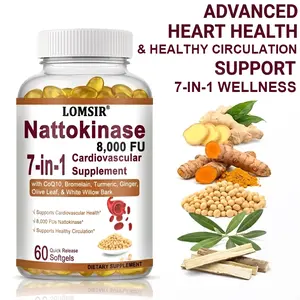 Nattokinase 8000 FU,  7-in-1 Heart Health & Blood Circulation Supplement with CoQ10, Bromelain, Turmeric, Ginger, Olive Leaf, White Willow Bark - Cardiovascular Support, 60 Softgels