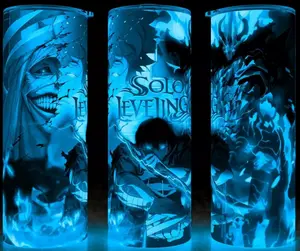 Glow in the Dark Solo Leveling Sung Jin-Woo Anime Cup Mug Tumbler 20oz with Lid and Straw - Elegant Drinkware for Anime Fans - Perfect for Hot or Cold Drinks! Stainless Steel. Flasks Plastic