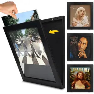 3-Pack Vinyl Record Frame Display for 12x12 Inch, Front Opening Vinyl Record Storage Display, Record Holder for The Wall, LP Cover Display (Black, 3 Pack)