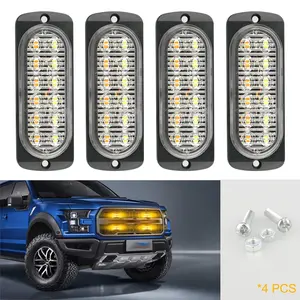 Universal Waterproof 12-LED Flash Warning Lights,Yellow & White Work Light,Trailer Construction Vehicle with DC 12V- 24V,Compact Auxiliary Light,Improve Driving Safety for Night Driving & Bad Weather Driving
