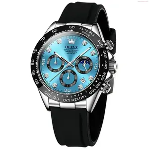 OLEVS Watch OLEVS Watches for Men Chronograph Multifunction Sport Silicone Luxury Dress Diamond Moon Phase Quartz Male Watch Waterproof Mens Wrist Watches Reloj para Hombre,Gold/Black/White/Blue/Grey Dial