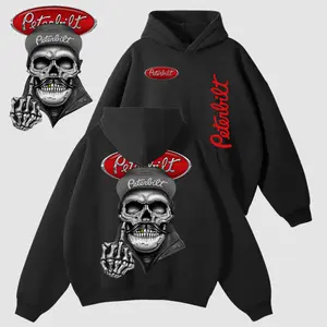 Peterbilt Rebel Trucker Hoodie, Soft Ring-Spun Cotton, Unique Moustache Skull Prints for Trucking Enthusiasts & Rebel Style, Breathable Sport Top