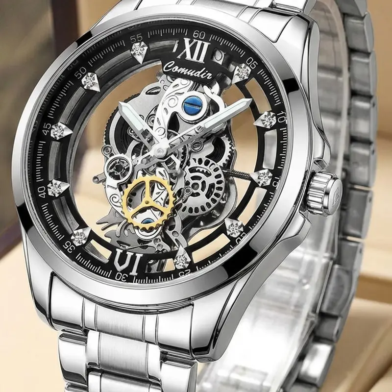 Men's Dual-Sided Transparent Sporty Casual Business Watch, Round Analog Quartz Watch, Alloy Case, All Seasons, Batteries Included