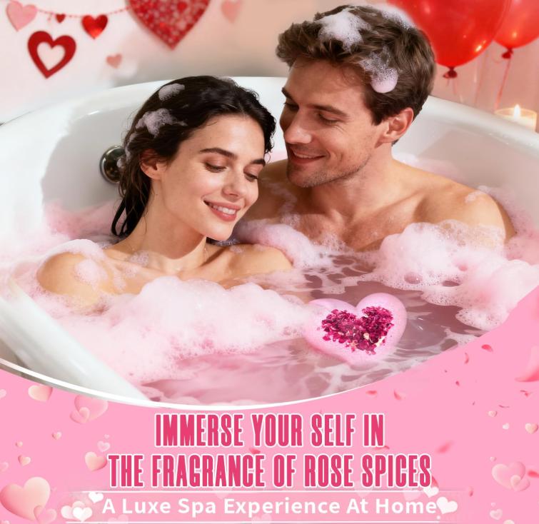Valentines Bath Bombs for Women, XXL Valentines Day Gifts for Her & Him, Organic Heart Shaped Handmade Rose Essential Oil, Valentines Day Basket Birthday Gifts for Wife Daughter Girlfriend Coworkers