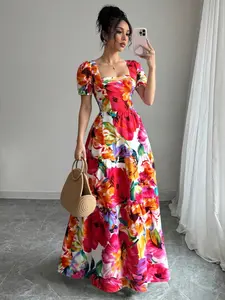 Elegant Women's Floral Print Long Dress, Summer Fashion Maxi Dress, Casual A-Line Dress, Perfect for Daily Wear