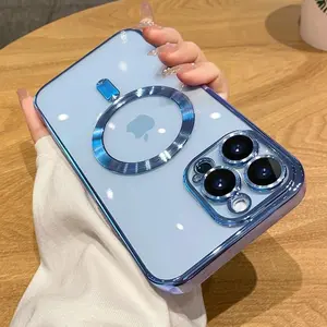 For iPhone 15 16 Pro Max Plus Luxury Wireless Charge Phone magsafe case Transparent Magnetic Bumper Cover magnetic wireless charge cover 14  promax