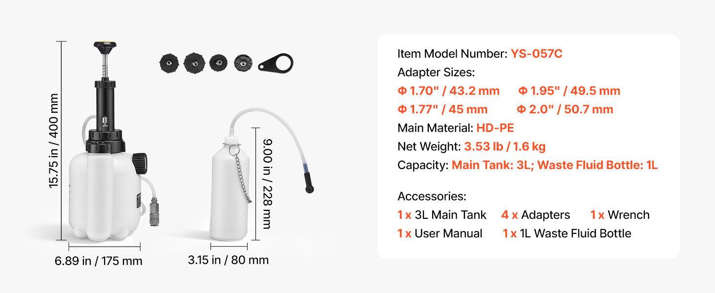 【BackToSchool】VEVOR Brake Bleeder Kit, 3L Manual Brake Fluid Bleeding Kit with 1L Waste Bottle & 4 Master Cylinder Adapters, One-Person Professional Brake Fluid Pressure Bleeder for Most Vehicles 【BackToSchool】VEVOR Brake Bleeder Kit, 3L Manual Brake Fluid Bleeding Kit with 1L Waste Bottle & 4 Master Cylinder Adapters, One-Person Professional Brake Fluid Pressure Bleeder for Most Vehicles