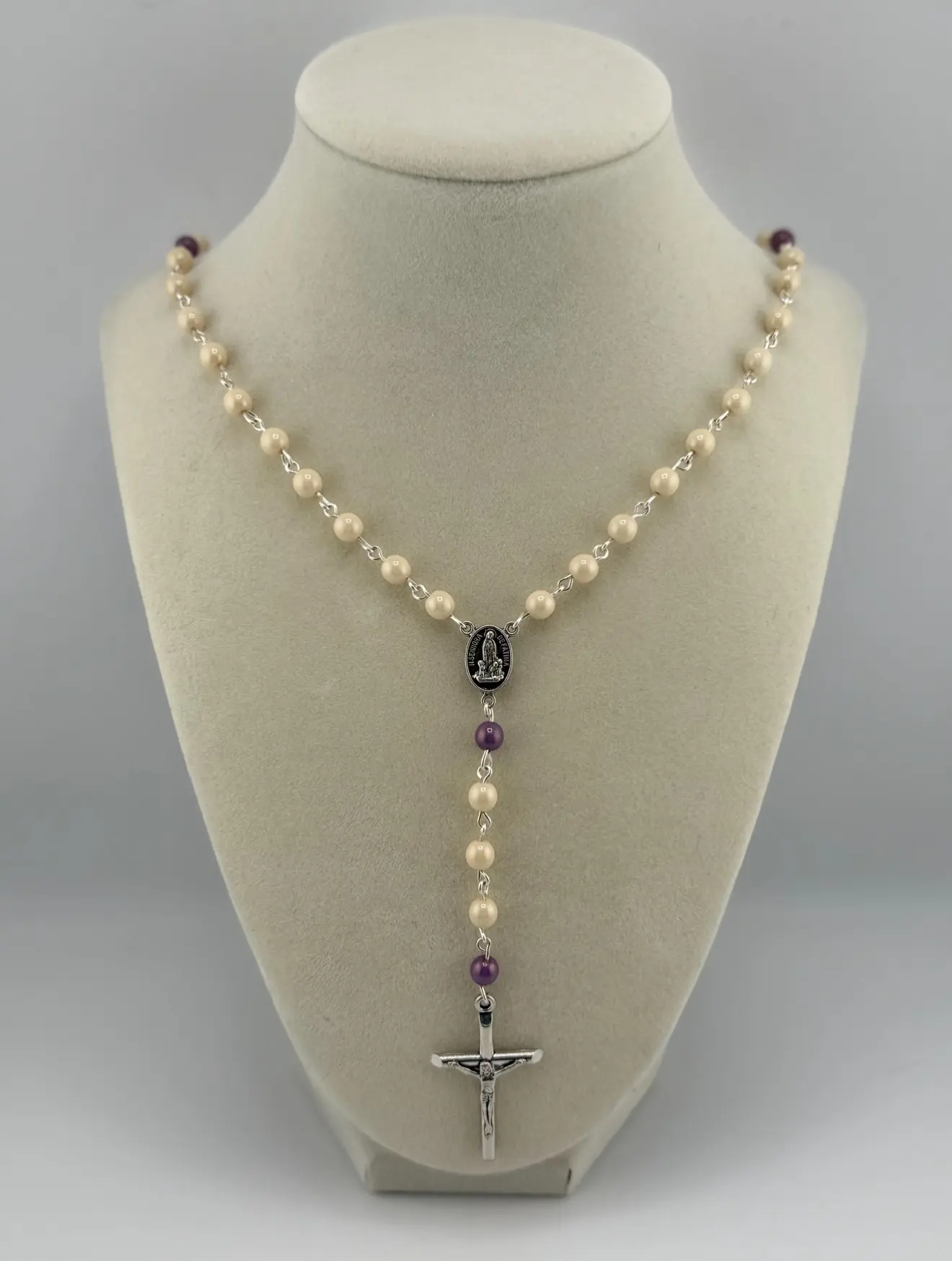 Handmade White Champagne Rosary with Premium Materials and Elegant Beads for Spiritual Journey and Meaningful Gift