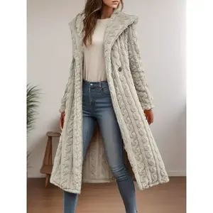 Women's Elegant Black Fur-Lined Coat - Machine Washable All-Season Outerwear with Golden-Tone Buttons, Chic Tailored Fit for Casual & Formal Outfits, Versatile Fashion, Luxury Button Details Fabric Jackets Womenswear Polyester Tops Long Sleeve Apricot