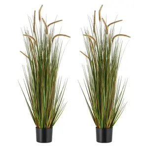 【Super Brand Day】VEVOR 2-Pack 47in Decorative Lightweight Plastic Horsetail Reed Grass in Pot, Premium PVC Faux Greenery Shrubs for Indoor Home Garden & Outdoor Office Decor, Housewarming Gift,DEALS FOR YOU