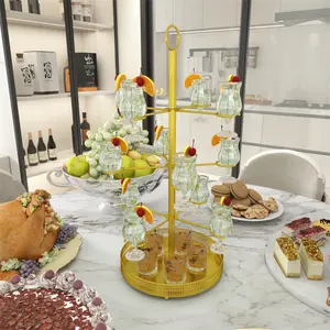 Gold Wine Glass Rack, Iron Art High Footed Cup Holder for Home Party Bar Use, Stylish Drink Display Stand