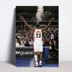 Canvas Wall Art Featuring a Poster of The Basketball Star James, Designed Without a Frame. Ideal for Gifting, This Artwork Is Suitable for Bedrooms, Offices, Living Rooms, Cafes, And Measures 45.72X30.48 cm.