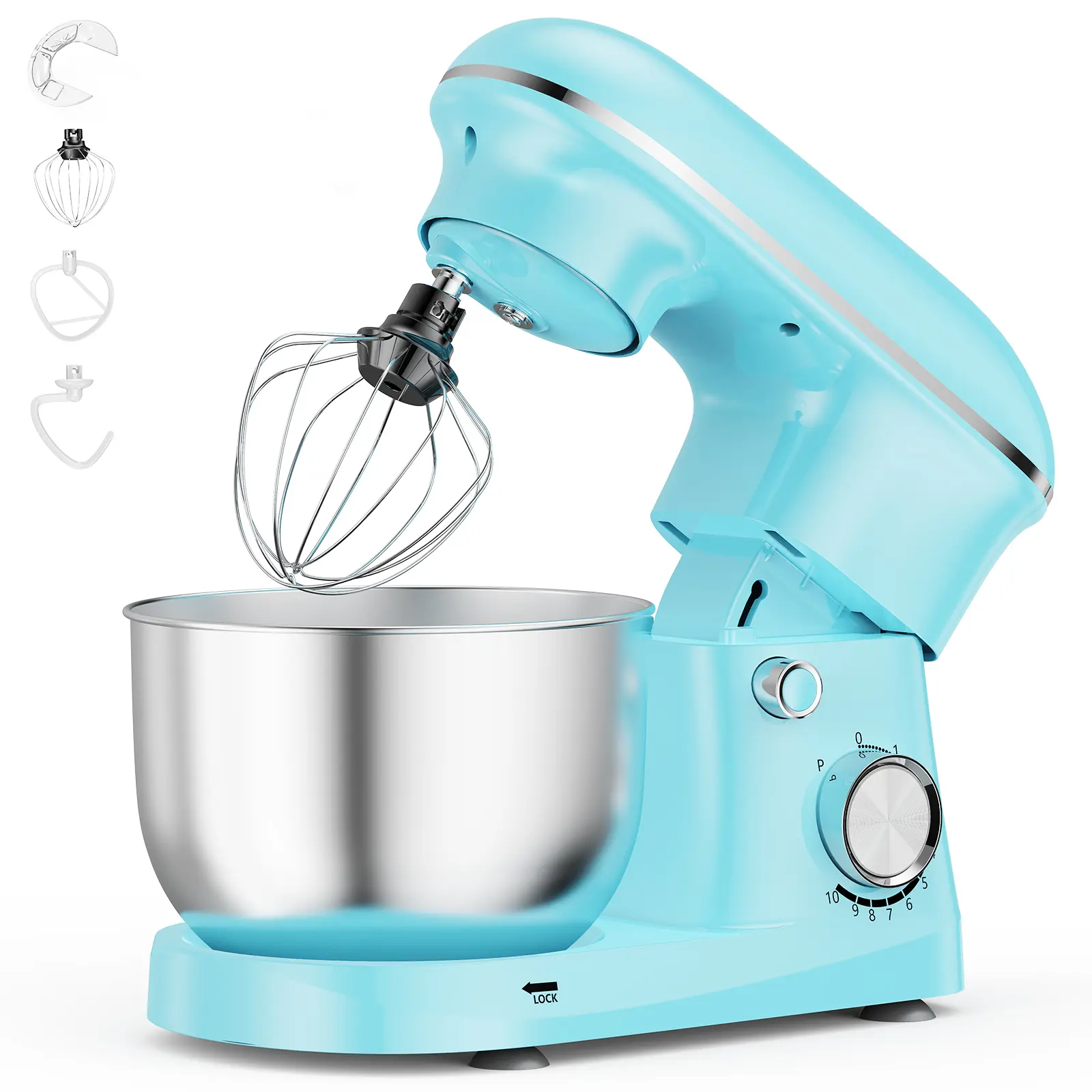 10-Speed Tilt-Head Stand Mixer with Stainless Steel Bowl, Anti-Slip Suction Base, Multi-Functional Splash Guard, Dough Hook, Whisk & Flat Beater for Baking Bread, Cake
