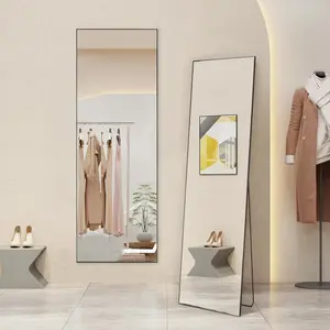 Mirror Full Length, Upgraded Body Wall Mirrors with Shatter-Proof Glass, Floor Standing, Hanging or Leaning, Tall Mirror with Stand Aluminum Alloy Frame for Bedroom