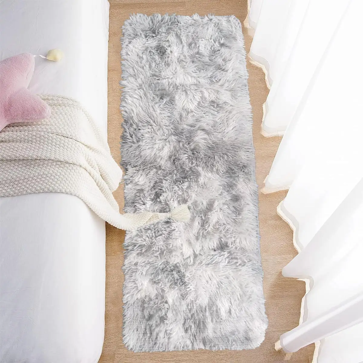 Rectangle Soft Anti-slip Washable Plush Carpet, 1 Count Fluffy Bedroom Rug, Decorative Floor Mat for Living Room Bedroom