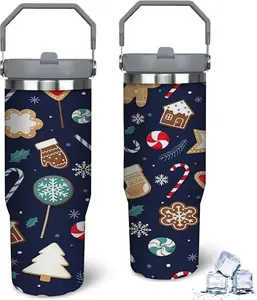 30oz Insulated Gingerbread Man Tumbler - Stainless Steel with Lid and Straw, Cute Christmas Gift for Moms