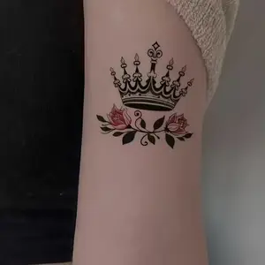 3pcs Minimalist Dark Aesthetic Crown Flower Rose Floral Tattoo Stickers, Stylish Temporary Body Art, Ideal for Creative Personalization