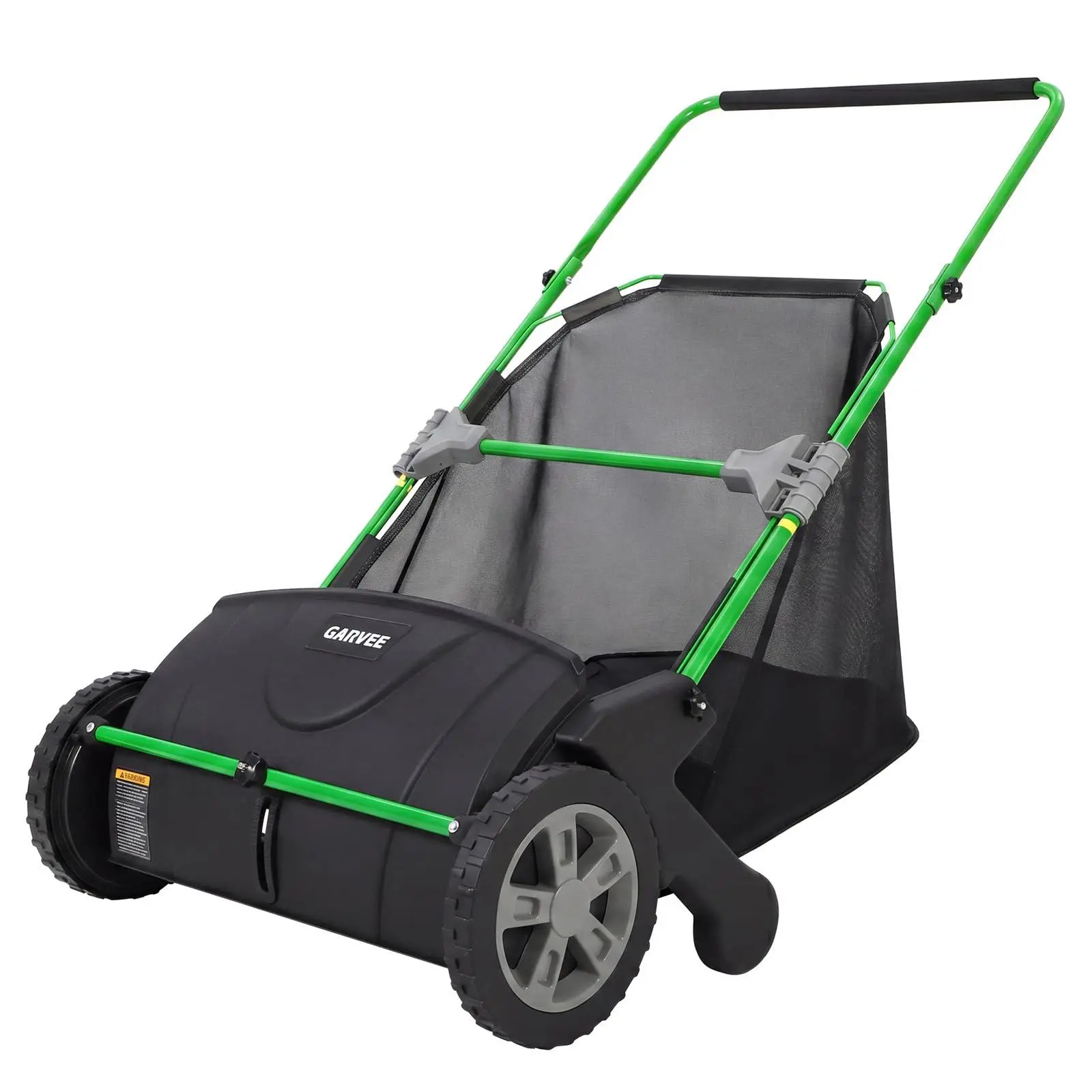 21in Push Lawn Sweeper, 3.5 Cu Ft Hopper, 4 Spinning Brushes, Adjustable Height & Steel Frame for Lawn Cleanup, Green