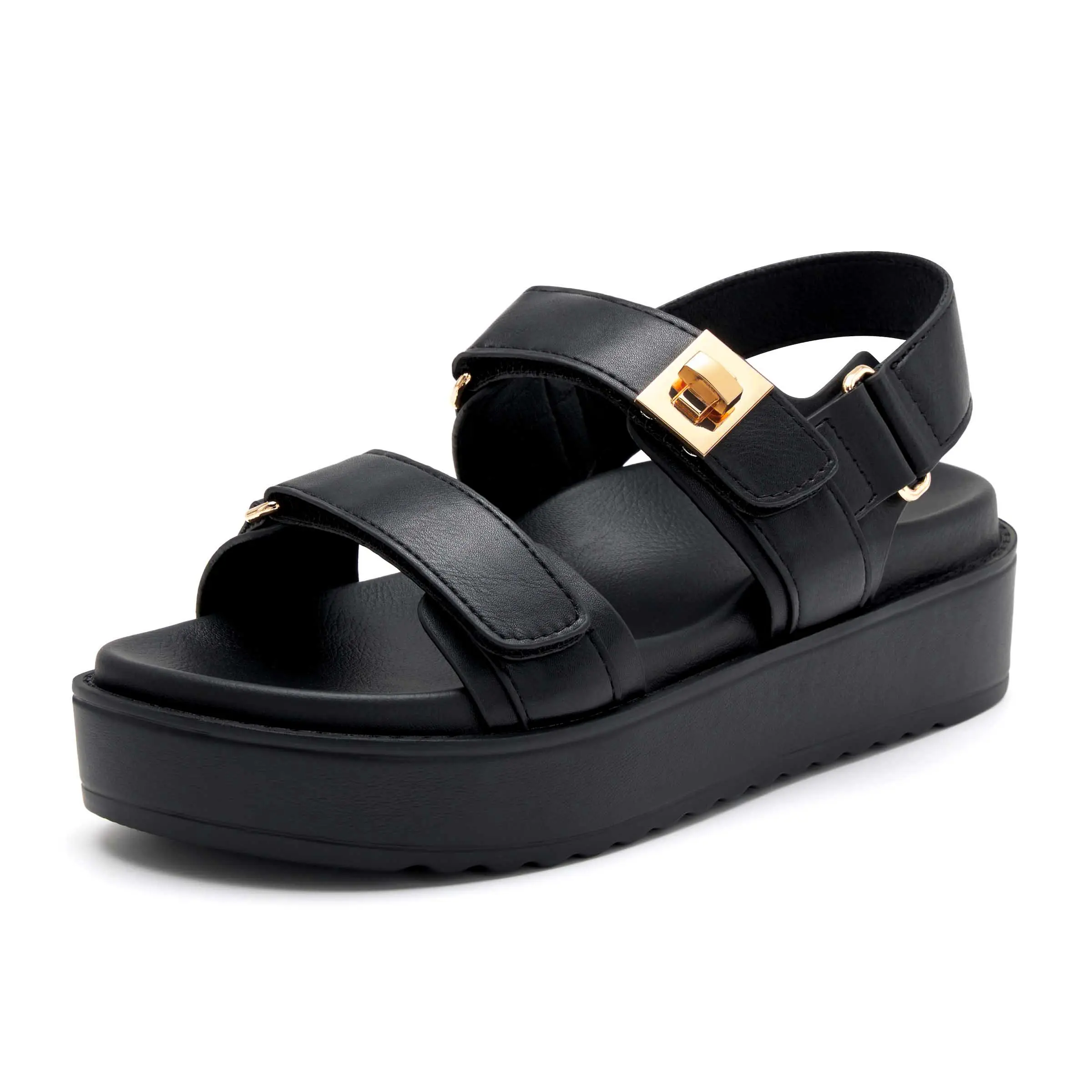 Womens Platform Sandals Double Straps Adjustable Slides with Soft Arch Support Slip On Casual Sandals