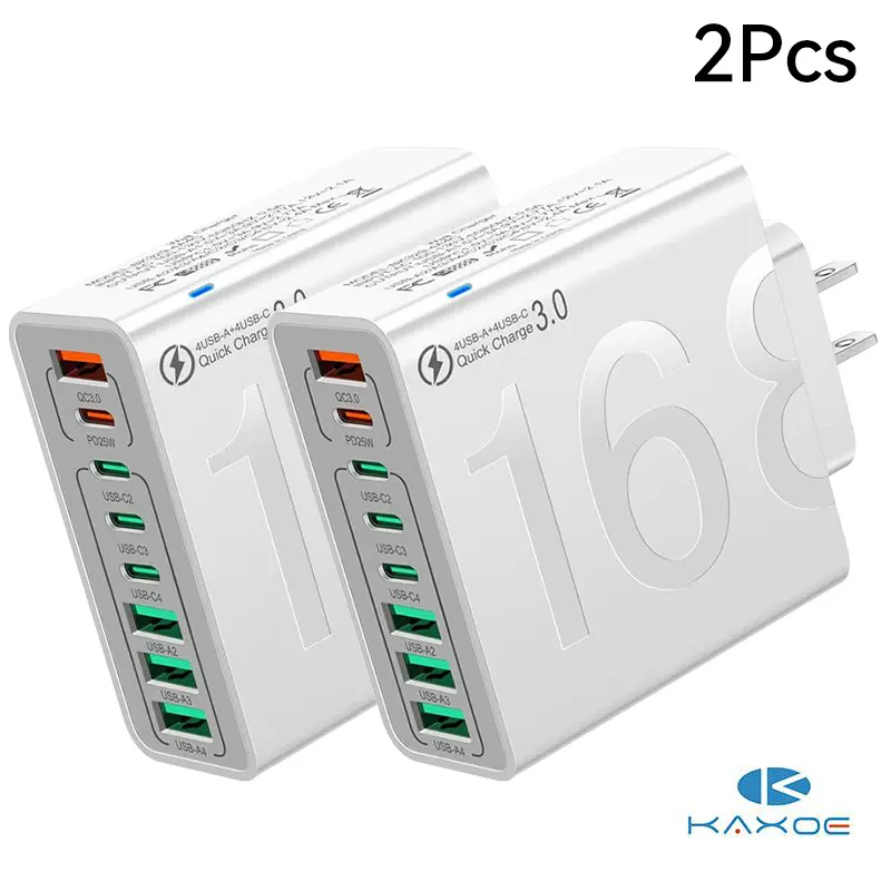 2pcs/3pcs 4 USB-C & 4 USB-A Fast Charging USB Hub PortableSmart 8port Charger for Multiple Devices SmartCharger for Phones, Tablets & More Usb C Ports Type C Ports Usb C Adapter Multiport Usb C Extender