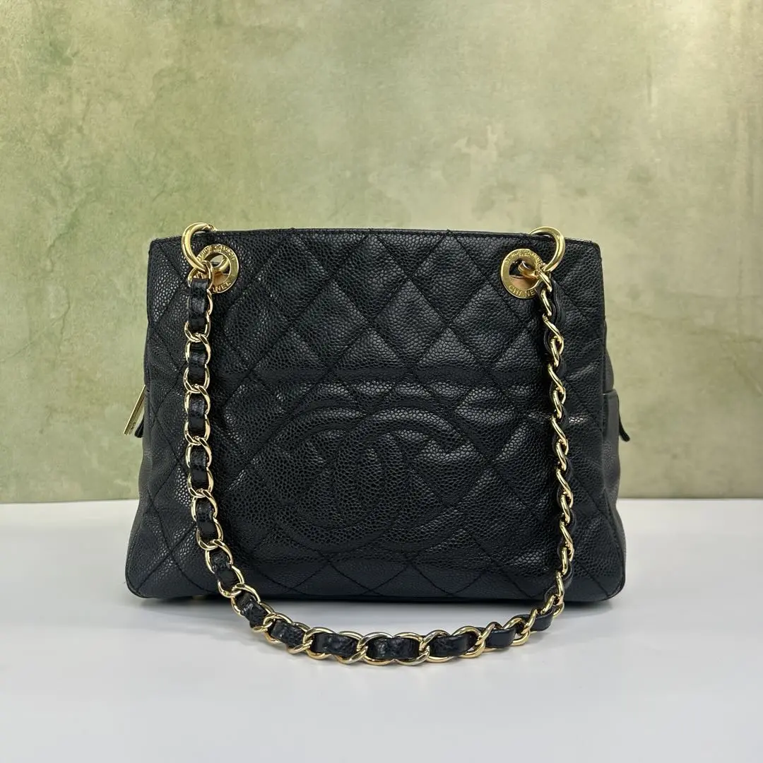 Pre-owned CHANEL black caviar grain calfskin PST tote bag with gold tone hardware Quilted Work Bags Casual Commuter Bag