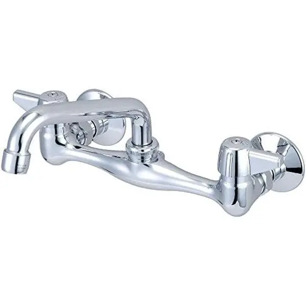 Central Brass 0047-TA Solid Brass Chrome-Plated Wall Mount Water-Saving Low Flow Kitchen Tap, ADA Compliant, with Post, Soap Dish, Flanges, 3.375in x 3.5in x 6.625in, for Indoor Use, Mounted Faucet Kitchen Taps, Water-Saving Kitchen Taps