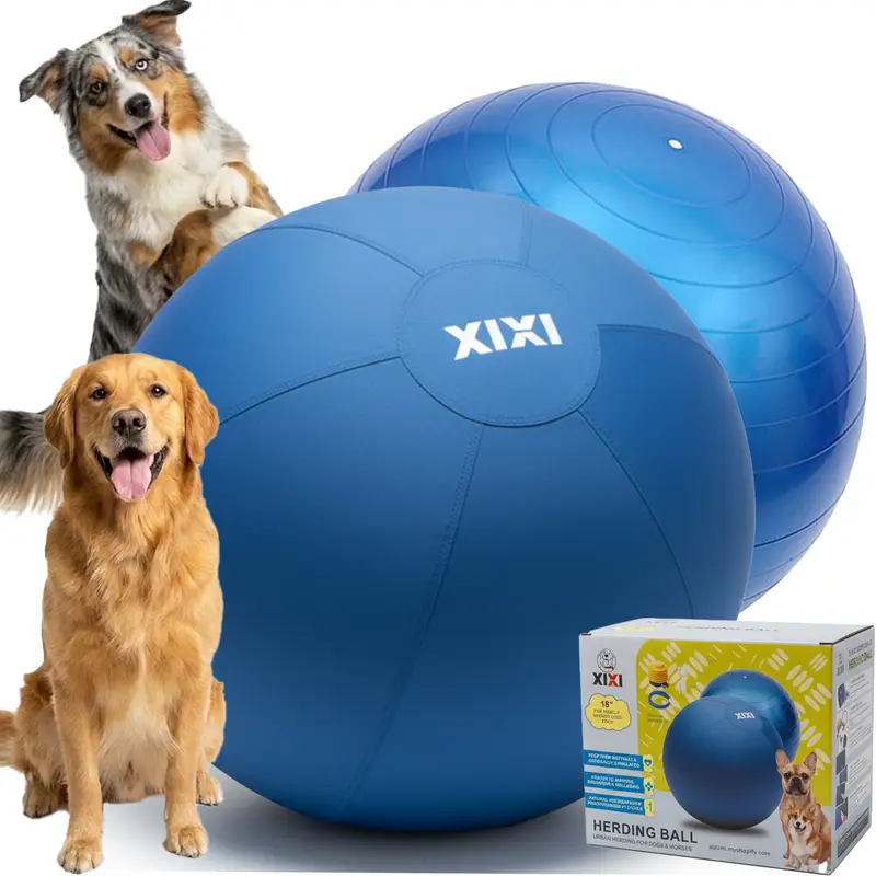 XIXI Durable Chew Fabric Dog Herding Ball Toy - Pump-Inflatable Solid Rubber, All-Weather Ready for Large Dogs & Australian Shepherds, Outside Interactive Exercise, Universal Size Camping Essential with Warning Note