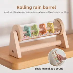 Montessori Early Educational Hand Rattle for Babies, Infant Grasping & Teething Wooden Toy, Rainmaker