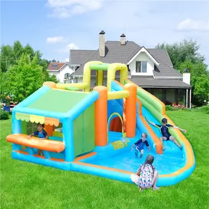 Yaheetech 8-in-1 Inflatable Bounce House with Splash Pool, Slide, Climbing Wall, and Market Stand for Kids Ages 3-10, 520W Blower, Portable & Multifunctional Playground Set