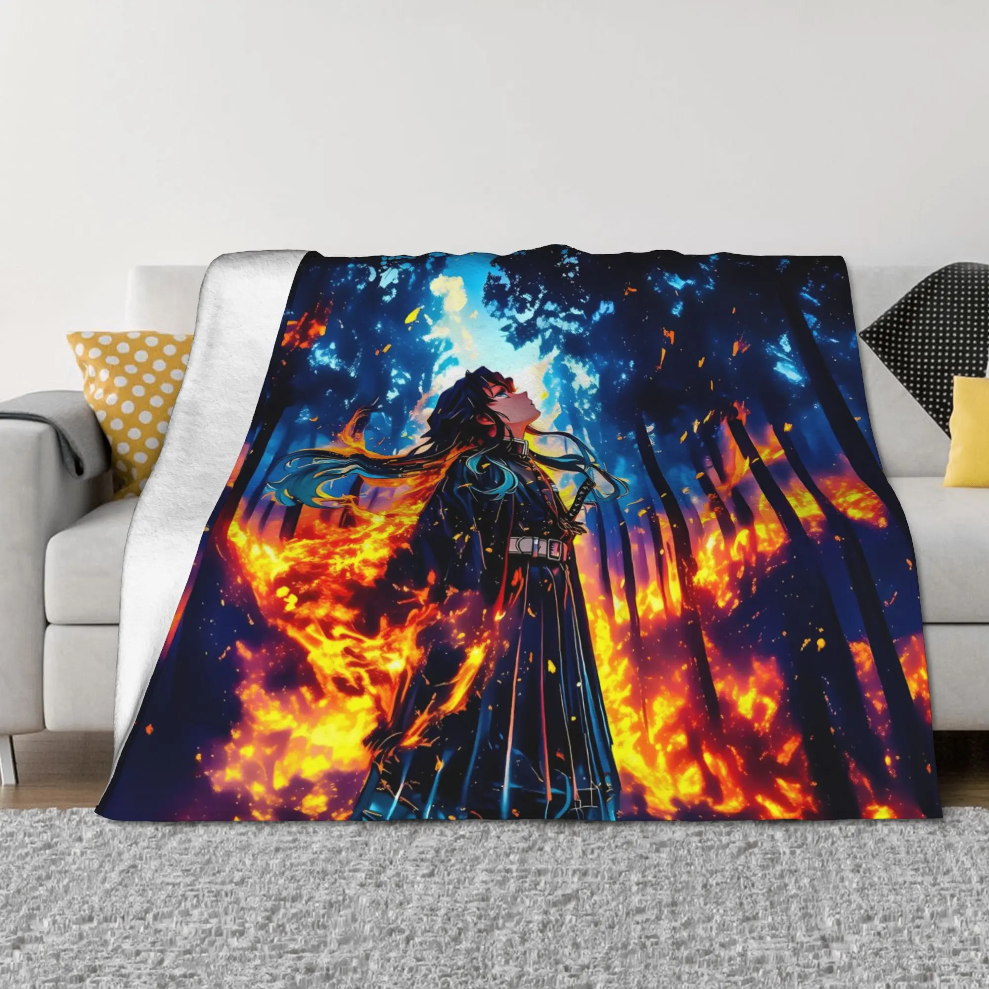 Demon Slayer Muichiro Tokito Flannel Blanket Ultra-Soft Cozy Throw for Bed Couch