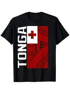 Men's Tonga Flag Graphic TShirt with Red & Cultural Design Retro Style Round Neck Casual & Travel Shirt for Men AllSeason Comfort Ideal for Halloween & Christmas Gifts Tongan Heritage AppBreathable Short-sleeved Casual Shirt with a Simple Design