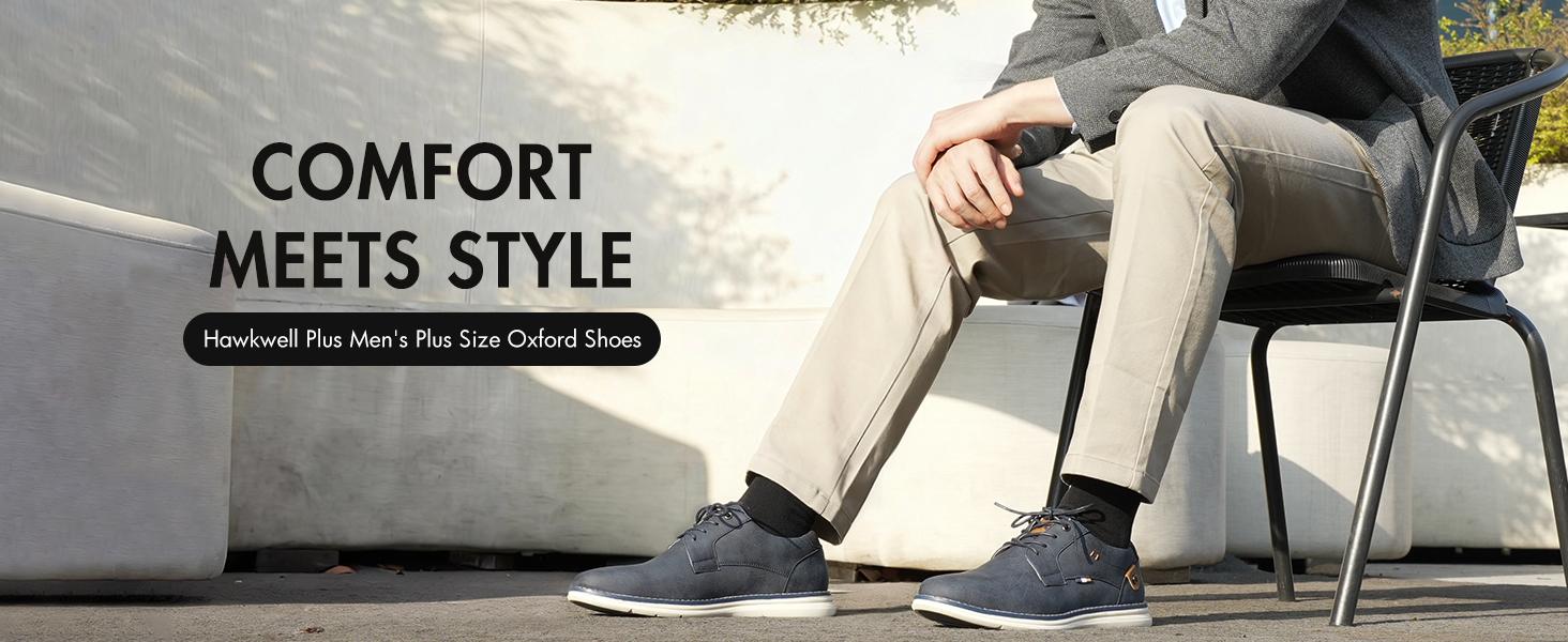 Hawkwell Plus Men's Plus Size Oxford Casual Shoes Business Dress Sneakers for Big and Tall