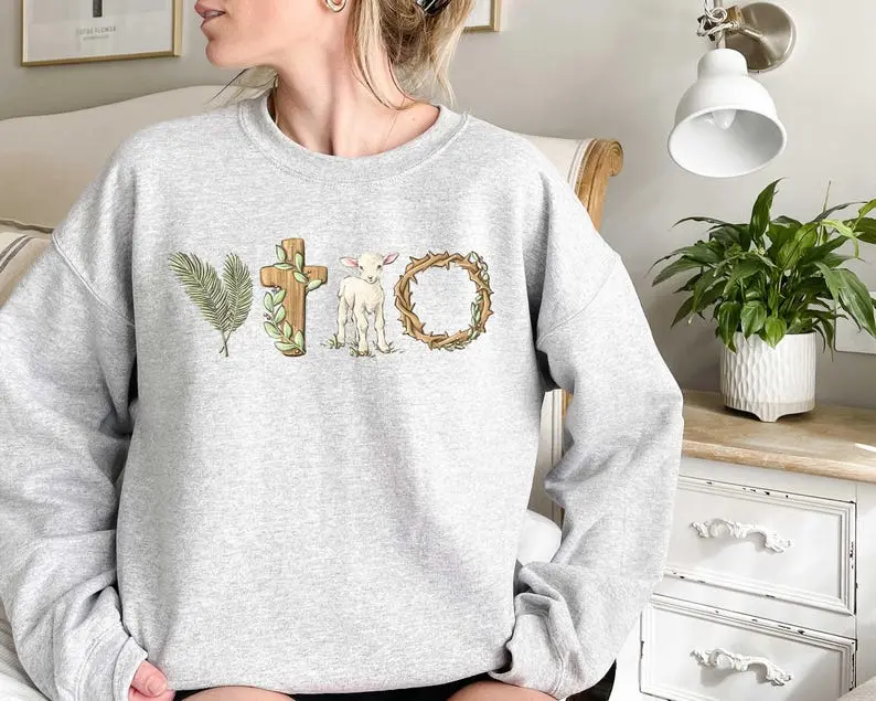 Christian Trio Sweatshirt, Women Faith Graphic, Easter Church Outfit