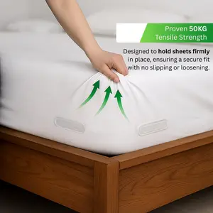 Heavy Duty Corner Bed Sheet Holders, Set of 4 Universal Fit Transparent Anti Slip, ABS Material, 50KG Grip Power Easy Installation for Twin Full Queen King Sizes