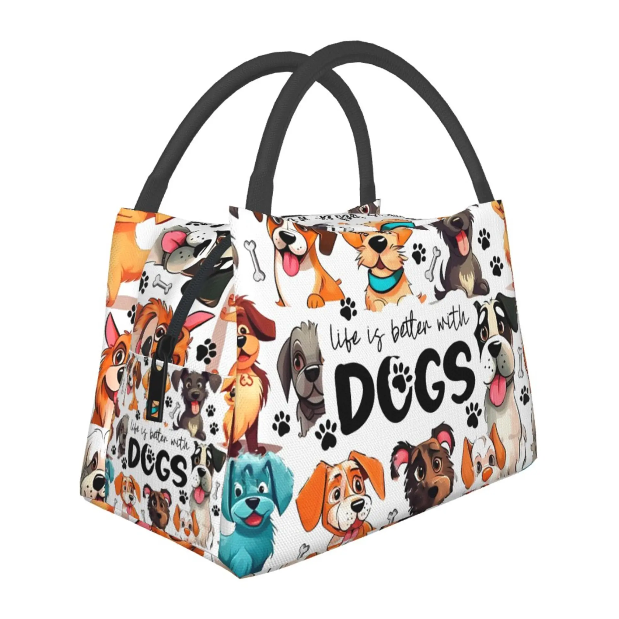 Lunch box, lunch bag, reusable portable insulation bag, insulation bag,The puppies pattern, suitable for outdoor camping, work, school, fitness