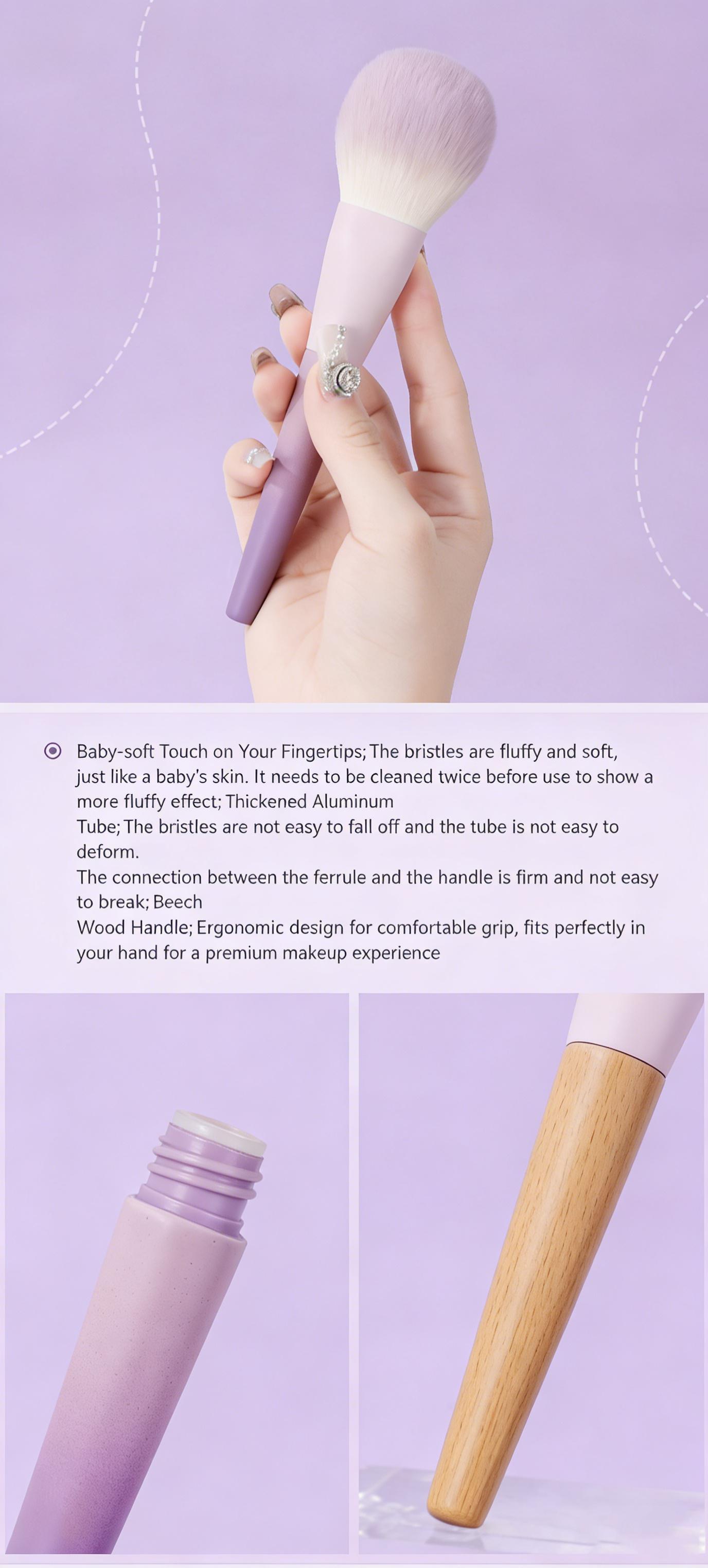 New Stella Purple 10Pcs Makeup Brush Set, Soft Nylon Bristles for Eyeliner & Nose Contour, Cute Lavender Beginner Brush Kit with Bag