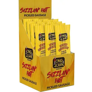 Long John Snacks Sizzlin’ Hot Pickled Sausage - Great Christmas Gift, Stocking Stuffer, White Elephant or Secret Santa Present & Spicy Holiday Charcuterie Snack - Smoked Gourmet Meat Stick - 12 Pack