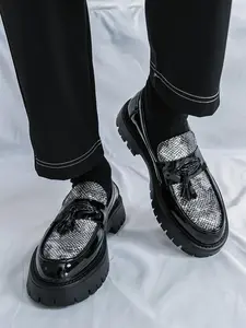 Men's Business Fashion Lace-Up Front Loafers, Stylish Snakeskin Print Design Slip-on Loafers, Fashionable Dress Shoes for Work & Daily Wear