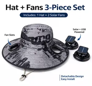Solar & USB Powered Dual-Fan Fishing Hat – Wide Brim Cooling Sun Hat with Long Battery Life. Unisex Outdoor Summer Hat for Hiking, Beach, Fishing, and Gardening.Cooling Fan Hat、Solar Fan Hat