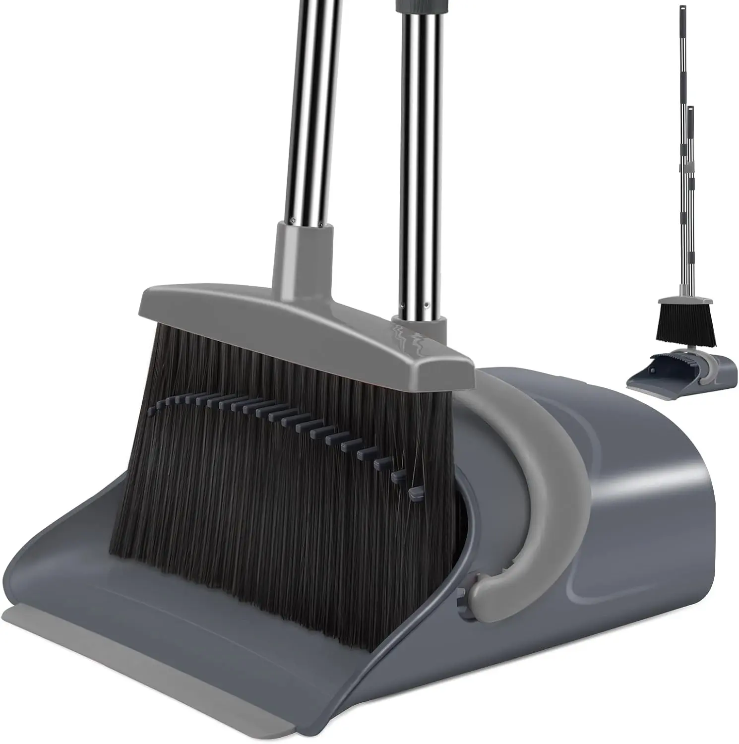 Broom and Dustpan Set with Long Adjustable Handle for Indoor Outdoor Cleaning Efficient Sweeping with Rubber Lip Dust Collection Traditional Metal Broom Dustpan Combo - Household
