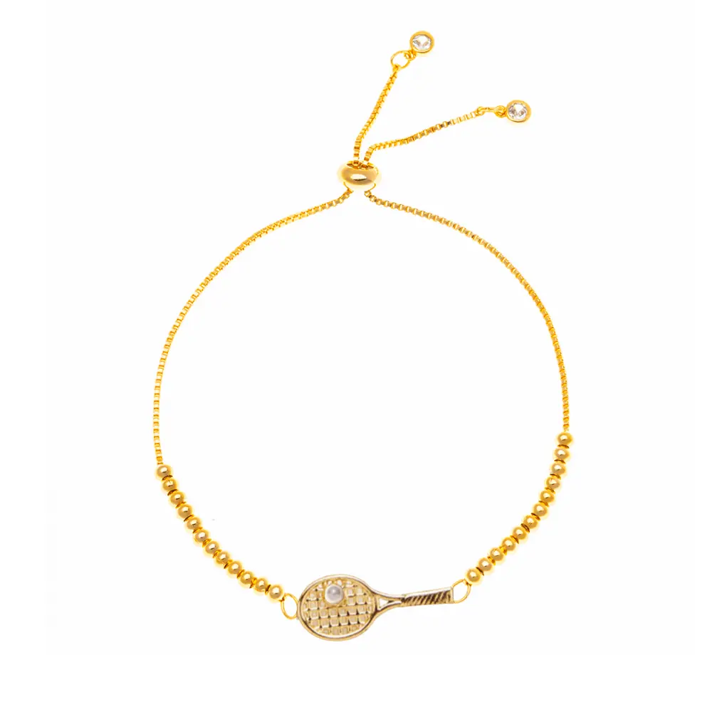 Gold Beaded Adjustable Tennis Racket Bracelet
