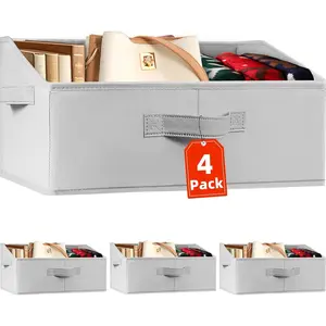 Closet Organizers Bins 4 Pack - Large Collapsible Shelf Organizer with Handles - Fabric Trapezoid Home Organization and Storage Baskets for Organizing Clothes Toy Blanket Towel Purse Hats