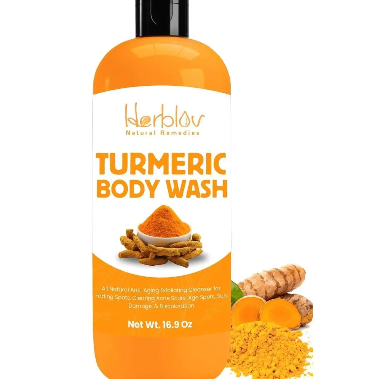 Turmeric Body Wash – Skin Brightening Liquid Soap for Discoloration – Natural Anti Aging Exfoliating Turmeric Body Wash for Spots, Acne, Sun Damage – Bath Soap Skincare