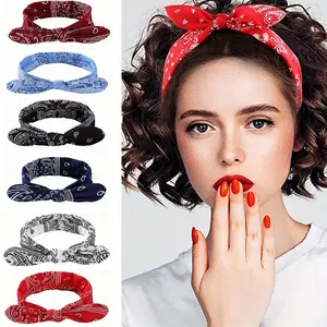 Chic Rabbit Ear Knotted Headbands,6 Pieces Elastic Head band Print for Women-Multi-Color HairBands