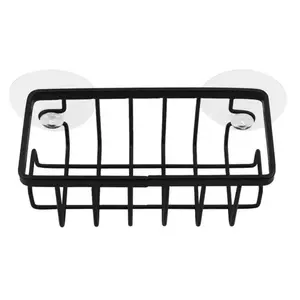 Home With Hook Draining Durable Soap Black Kitchen Sink Scrubber Countertop Sponge Holder Hollowed Suction Cup Caddy Organizer