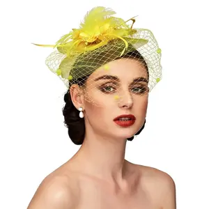 Elegant Women's Solid Color Flower Big Eaves Fedora Hat Fascinator Hat - Elastic Net 70g Versatile Accessory for Banquets Weddings & All Seasons Classic Fedora Style